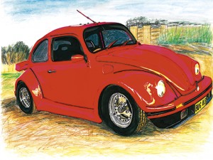 VW Beetle Car Hand Drawing